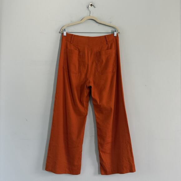 Anthropologie Maeve The Colette Cropped Linen Orange Wide Leg Pants - Picture 5 of 8